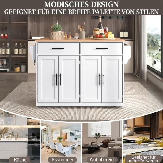 Kitchen Sideboard Serving Trolley with Folding Table Top 120x46(70)x91cm White Castors Cabinet And Interchangeable Wooden Legs Ideal for