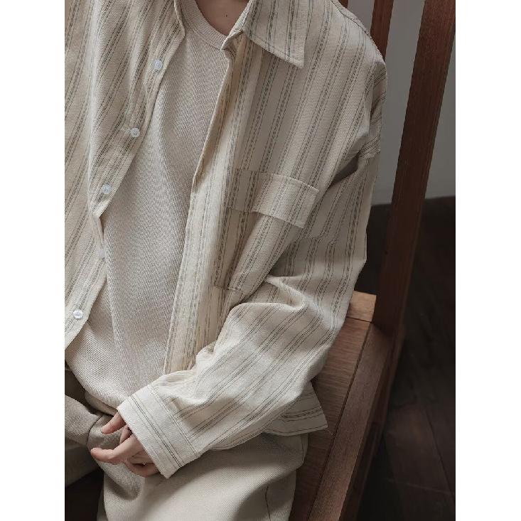 2024 Striped Long Sleeve Shirt Japanese Hong Kong Style Ins Loose Shirt Boys Summer Trendy Versatile Casual Coat