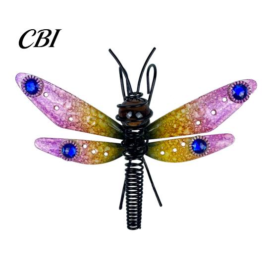 Stained Glass Style Dragonfly Decor Butterfly/Dragonfly Decorations for Flower Pots, Metal And Painted Hanging Dynamic Kinetic Garden Sculptures
