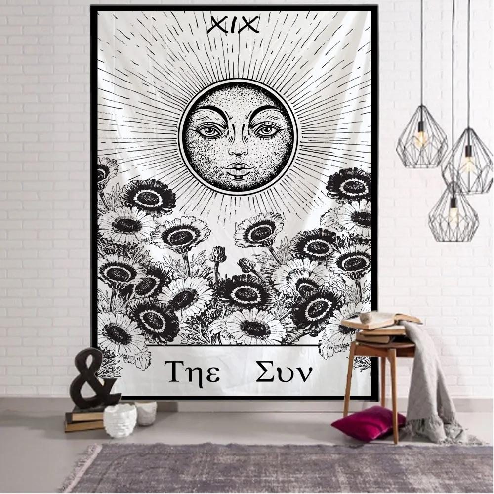Tarot card printing tapestry divination witchcraft hippie wall hanging cloth home decoration sun and moon home art decoration