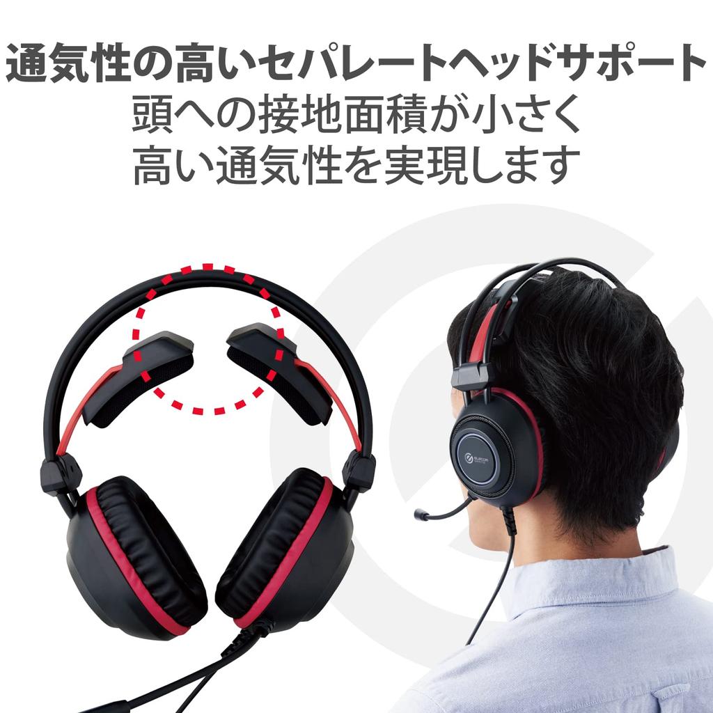 Elecom Игровая гарнитура с RGB-подсветкой и USB-динамиком PS5 PS4, 50 мм, черная [отдельный светодиод] [совместимая с NintendoSwitch] 2,0 м HS-G52PBK