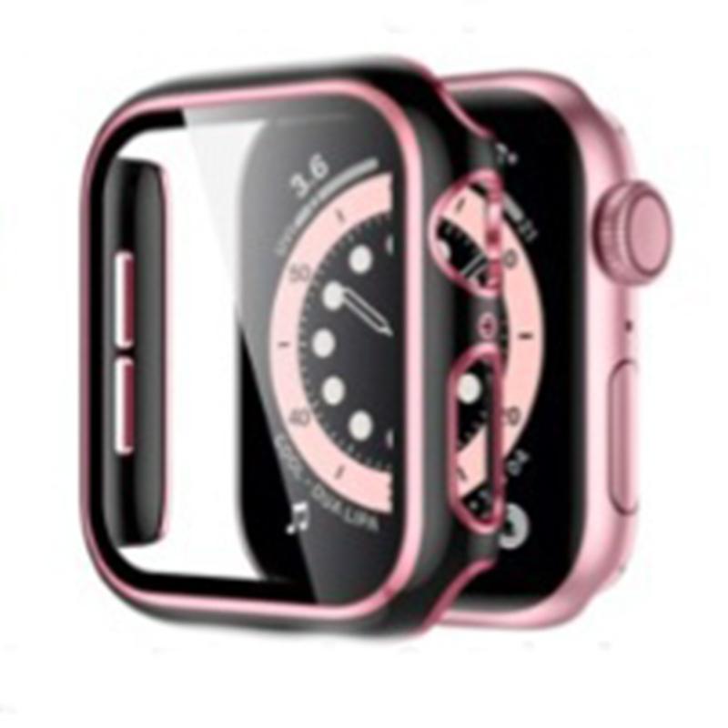 Закаленное стекло 2 в 1 + чехол для Apple Watch Series 7, 41 мм, 45 мм, iWatch Series SE 6, 5, 4, 3, 2, 1, 38 мм, 40 мм, 42 мм, 44 мм, рамка с полным бампером, аксессуары для часов