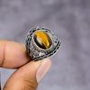 Тигровый глаз Ручная работа 925 Стерлинговое серебро Ювелирное кольцо Размер 8.5 T3U77