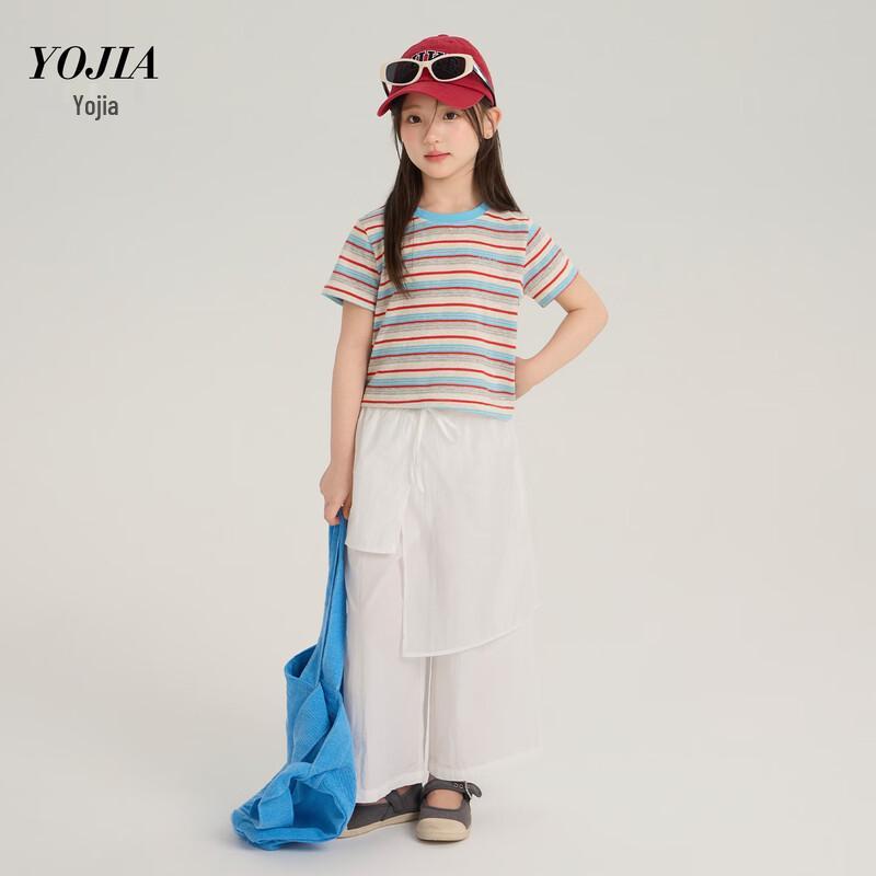 Полосатая футболка с коротким рукавом для девочек YOJIA