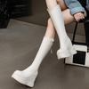 Fashion 12CM Microfiber Leather Platform Wedge Knee High Booties Women Autumn Slip On Spring Chimney Hidden Heels Over The Shoes