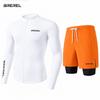 Mens UV Protection Rash Guard Set Long Sleeve Swim Shirt Quick-Dry Board Shorts Snorkeling Surfing Kayaking