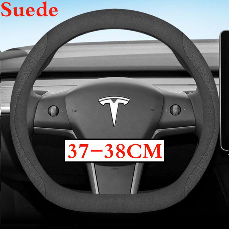 36-38 см Замшевая кожаная накладка на руль автомобиля для Tesla Model 3 Y S X 2024 2025 2026 Аксессуары