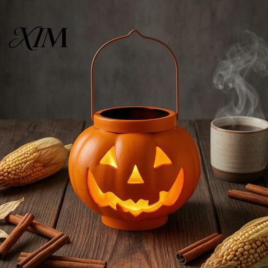 Weatherproof Solar Powered Lanterns Halloween Pumpkin Lantern, Waterproof Outdoor Hanging Light, Orange Compact Lights for Walkways Spooky Face
