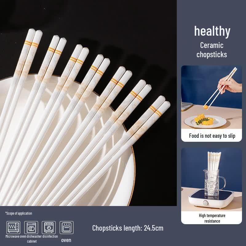 HANDUNYOU Gold Rim Ceramic Chopsticks (5 Pairs)