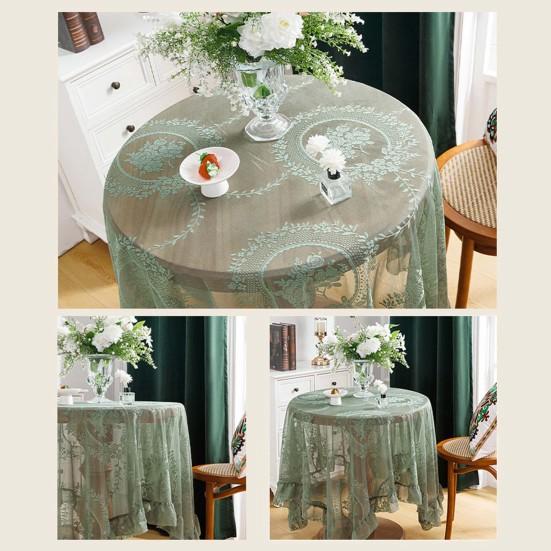 Retro Table Cloth See-through Hollow Out Lace Romantic Style Round Shape Ruffle Floral Embroidery Table Protection Banquets Party Decoration