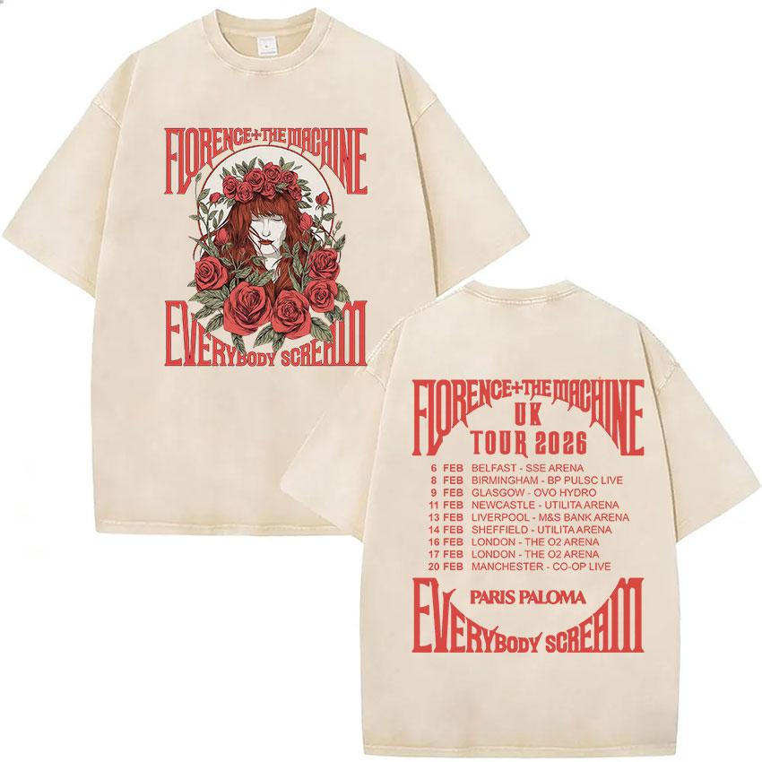 Винтажные стираные футболки Florence The Machine Everybody Scream Tour Мужские Женские Готические Хип-Хоп Панк Футболка с коротким рукавом