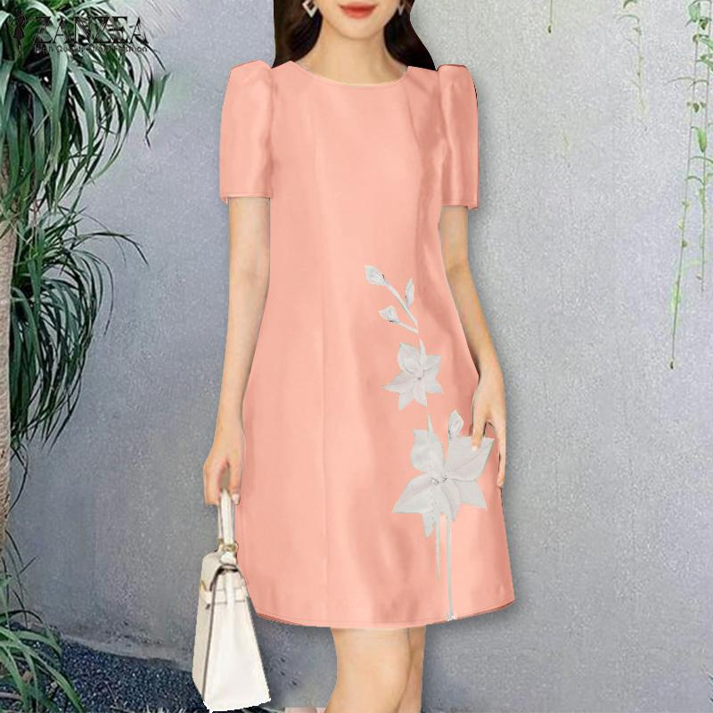 ZANZEA Women Summer Casual Short Sleeve Floral Print Dress