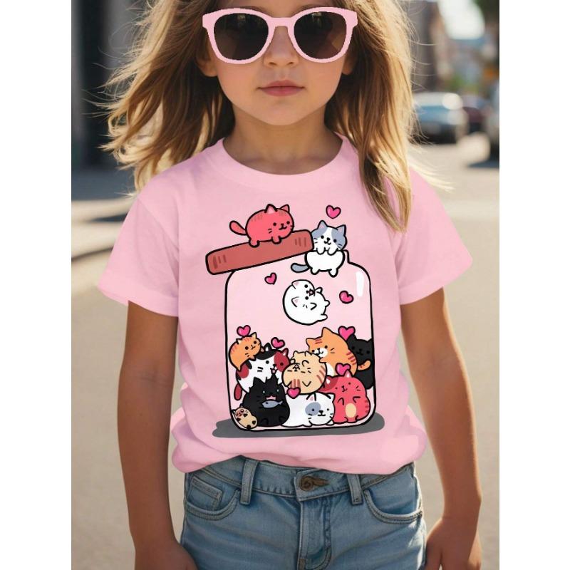 Детская одежда Футболка с круглым вырезом и короткими рукавами для девочек Детская одежда Верхняя женская базовая рубашка