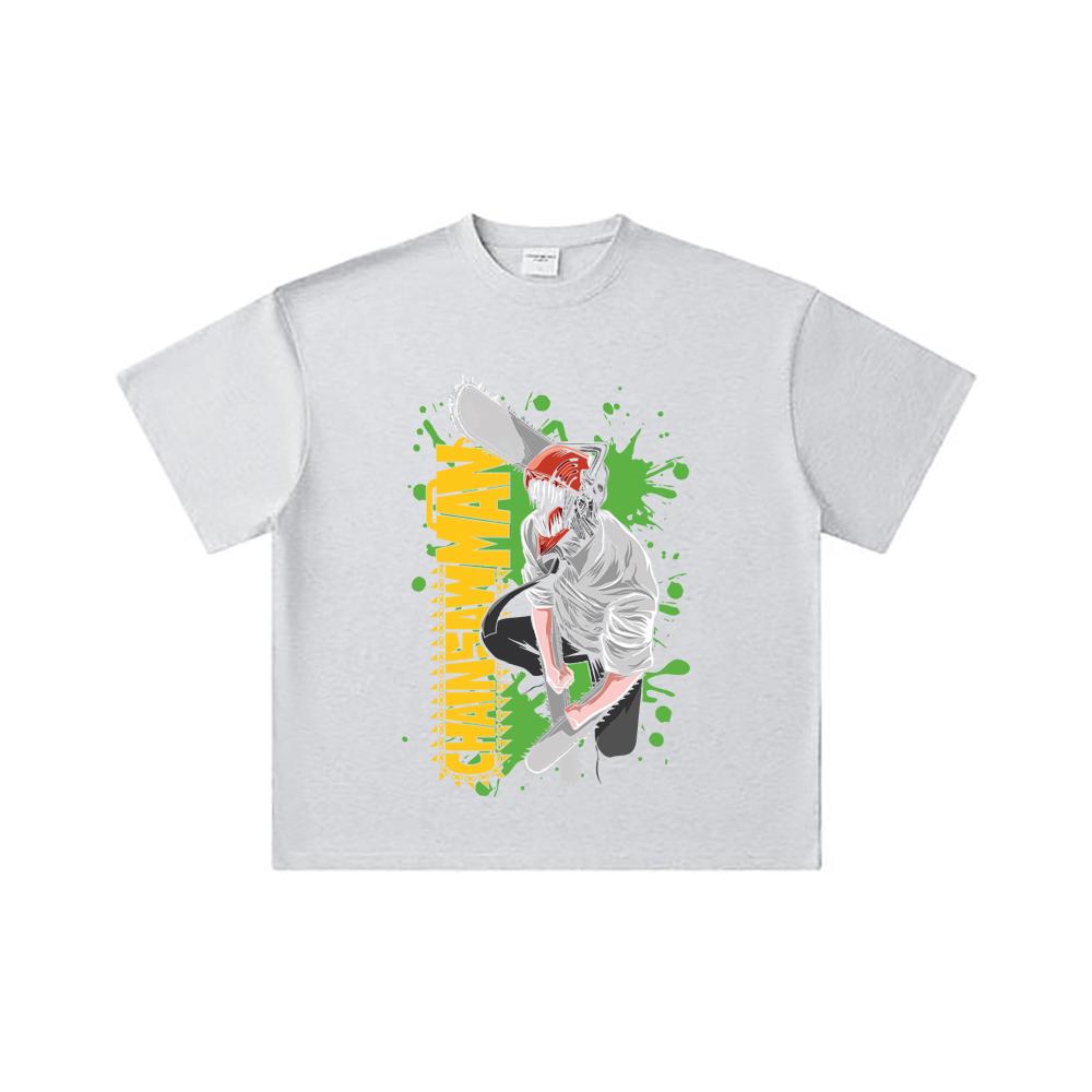 260 GSM Double Yarn 32 Count 100% Cotton Chainsaw Man V22 Denji Print Unisex Heavy Cotton T Shirt