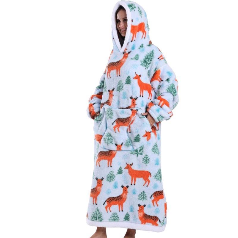 Autumn and Winter Sports and Leisure Warm TV Blanket Senior Women's Plush Comfortable Soft Bathrobe Warm Fluffy Robe