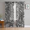 Black White Paisley Flower Tulle Curtains For Living Room Bedroom Kitchen Decoration Chiffon Sheer Voile Window Curtains Drape