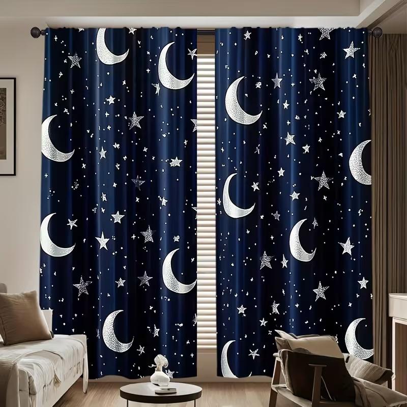 2 шт. штор с принтом луны и звезд, подходят для украшения спальни, гостиной, кухни, домашнего декора, украшения окон