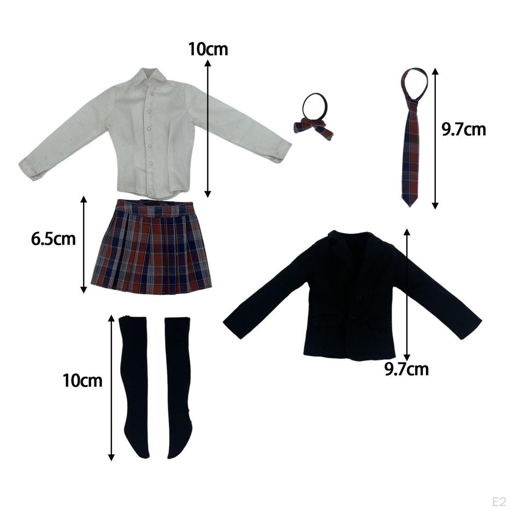 1/6 Female Short Skirt Handmade Doll Clothes 6 Piece Set Coats Tie Costume Miniature Clothing for