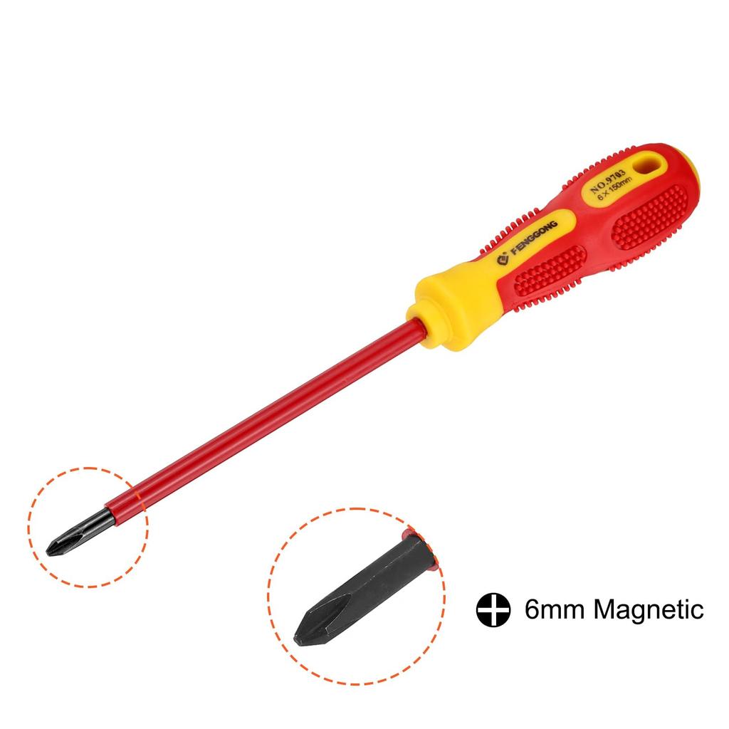 Uxcell 5 шт. 1000 В изолированная магнитная электрическая отвертка 6 мм x 150 мм крестовая отвертка для электрика CR-V