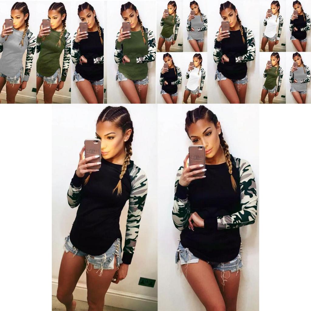 Premium Quality Damen Camouflage Printed Long Sleeve Pullover T-shirt For Stylish Comfort