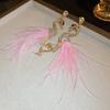 Pink Feather Flamingo Long Drop Earrings Sparkly Rhinestone Animal Dangle Earrings for Women