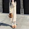 Длинное вязаное платье в корейском стиле в ленивом стиле с лацканами, весна-осень 2024, новый дизайн, однотонное базовое платье-свитер