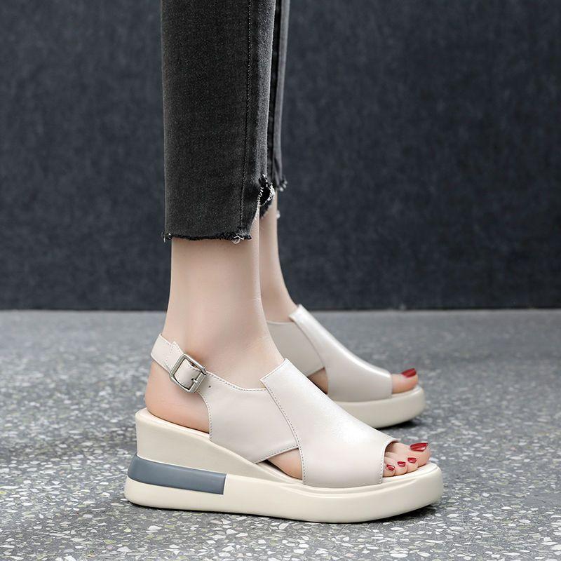 Women's Platform Wedge Sandals New Summer High Heel Leisure Peep Toe Women's Shoes Soft Leather Heightened Platform Shoes