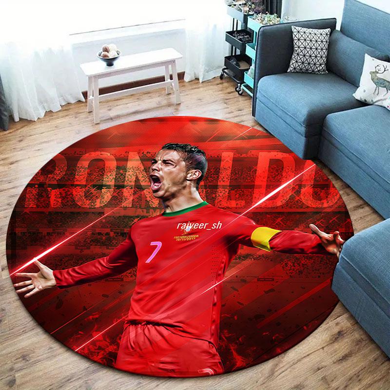 Круглый ковер CR7, Ковер для гостиной, спальни, дивана, игровой комнаты, Нескользящий коврик