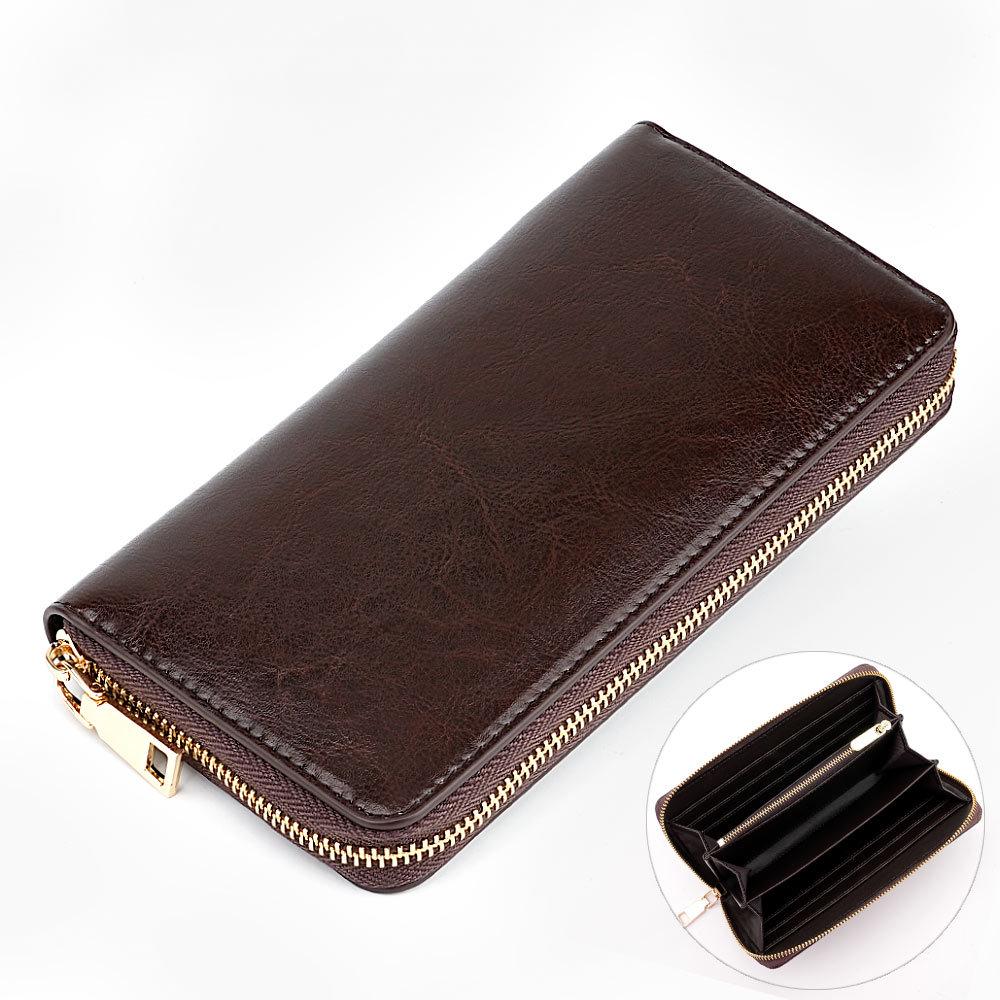 Unisex Oil Wax Cowhide Leather Wallet: Long Zip Design, Bestseller In Japan