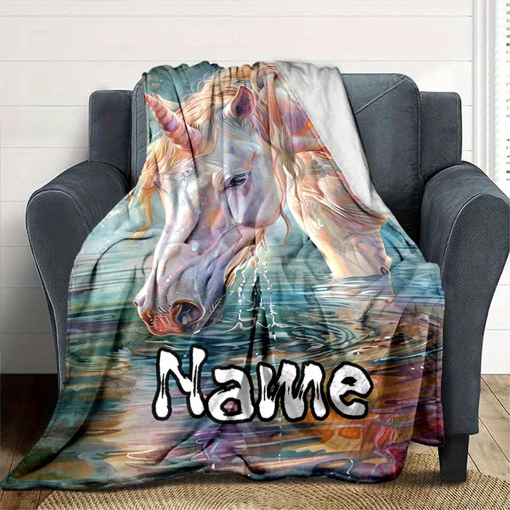 Unicorn Fantasy Floral Four Seasons Blanket Customized With Your Name Lightweight And Warm Perfect Gift For Home Office Camping Sofa Travel Beach