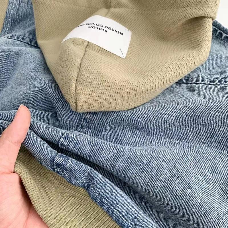 Весна Осень Джинсовая Куртка Для Мальчика Девочки Корейская Версия Модное Лоскутное Пальто С Капюшоном Повседневная Детская Одежда