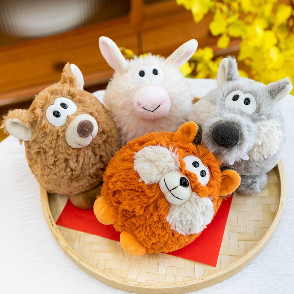 Soft Grey Wolf Plush Doll Collection Brown Bear Figurine Baby Goat Plush Toy Festival Party Decor