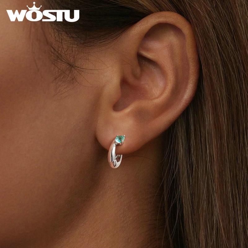WOSTU Оригинальные ушные крючки из стерлингового серебра 925 пробы с зеленой звездой, пряжки для ушей с нано-камнем, ювелирные украшения для женщин, роскошный подарок для вечеринки