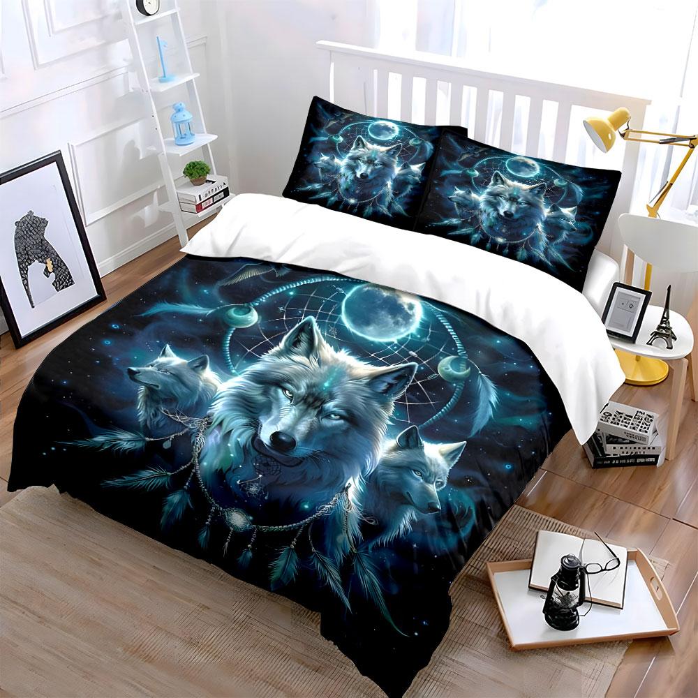 Wolves, moon, feathers, dreamcatcher. Bedding sets Duvet cover sets Duvet covers Pillowcases(1 * Duvet Cover 2 * Pillowcases without duvet insert)