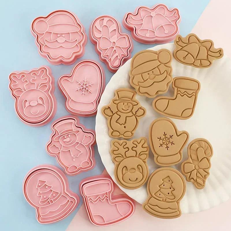 Baking Tools Creative Handmade Molds 8 Pcs/Set DIY Cartoon Biscuit Mould Christmas Cookie Cutters Plastic Baking Cookie Tools
