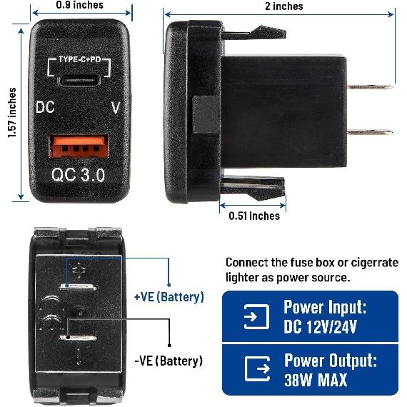 Для Toyota Dual USB C Port PD Quick Charge 3.0 Автомобильное зарядное устройство с цифровым синим светодиодным вольтметром для Toyota Tundra 2005-2006 4Runner 2003-2009