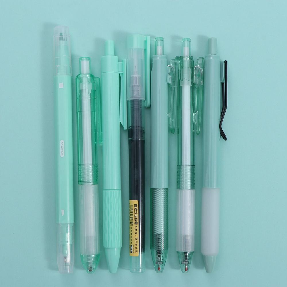 Гелевая ручка ST с нажимным стержнем, черные чернила, ручка для подписи, 7 шт./набор, шариковая ручка, студенческая