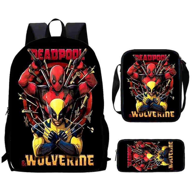 Wolverine Deadpool Movie Characters Trendy Cartoon Printed Backpack Student