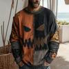 Yousheng Halloween Spooky Face Sweater for Women Patchwork Print Knit Sweater Top Long Sleeve Crewneck Stitched Fall Outfit