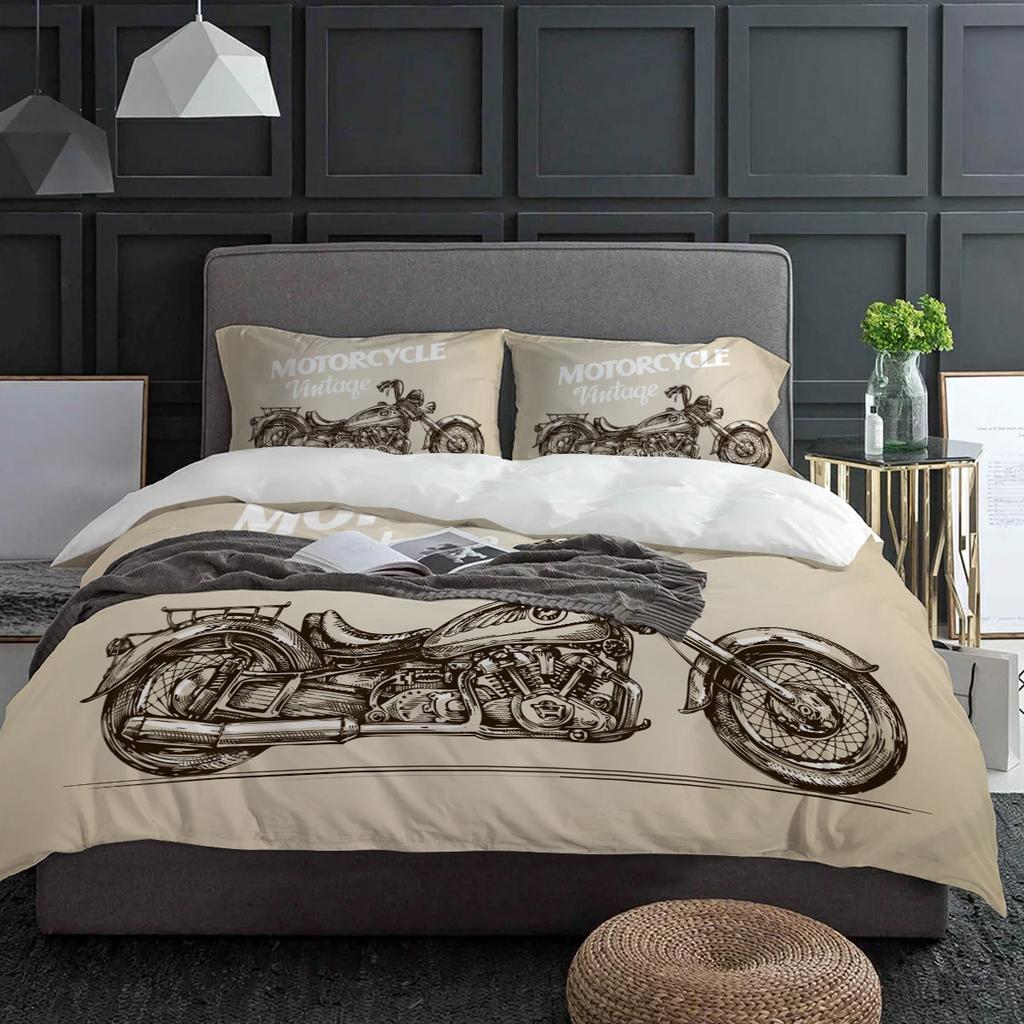 Винтажный мотоциклетный постельный комплект 3 предмета для мальчиков и девочек пододеяльник наволочка детский взрослый пододеяльник комплект для двуспальной кровати домашний текстиль