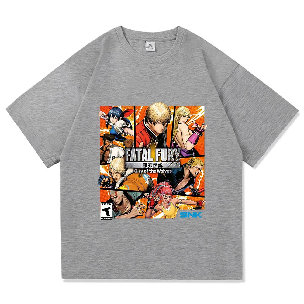 Игровой футболка FATAL FURY с принтом Хлопок Короткий рукав Свободная Мужская футболка Унисекс Уличный стиль Повседневная Летняя С круглым вырезом Мужская футболка с принтом