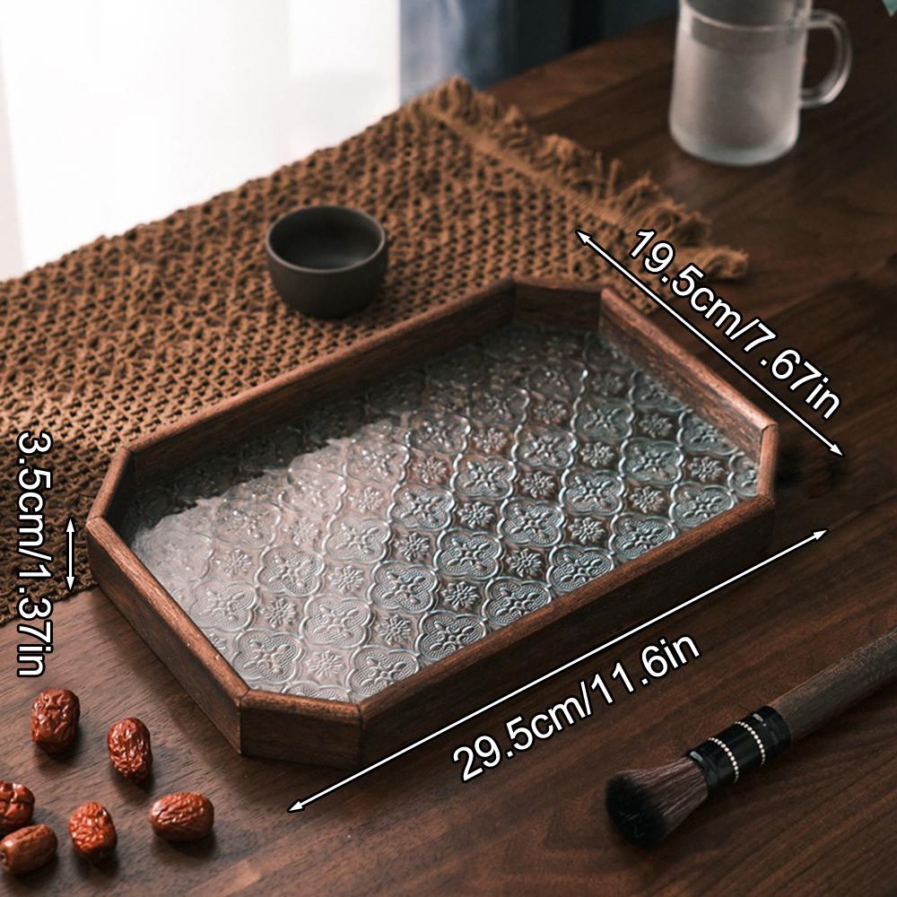 1PC Vintage Wood Glass Walnut Color Snack Storage Box Tea Tray Dry Fruit Snacks Household Tray Storage Box