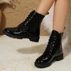 Обувь для женщин 2024 года, новые высококачественные удобные женские ботинки с круглым носком на платформе, зимние высокие мотоциклетные ботинки со шнуровкой