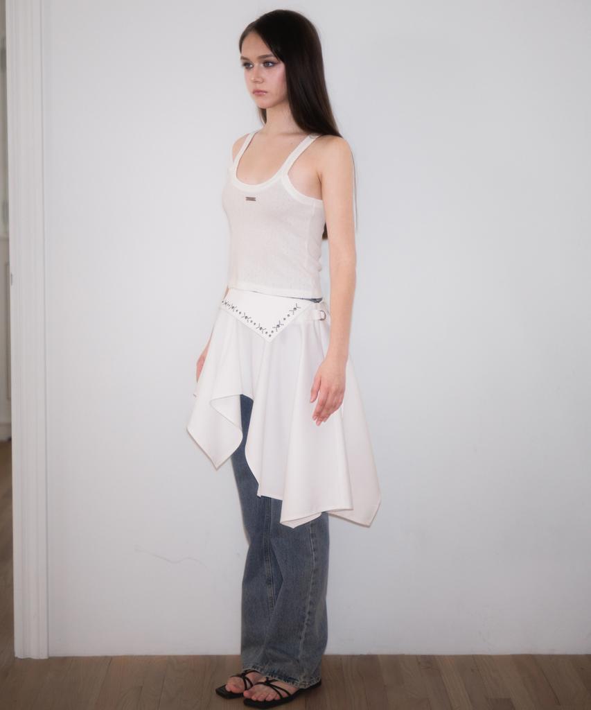 Rose Franz Stud Unbalance Flare Skirt [Ivory]