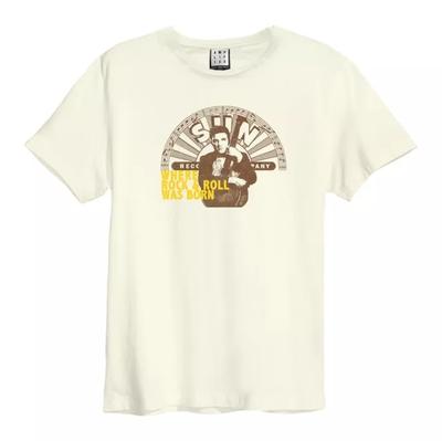 Sun Records & Элвис - Рок-н-ролл усиленный винтажная белая футболка