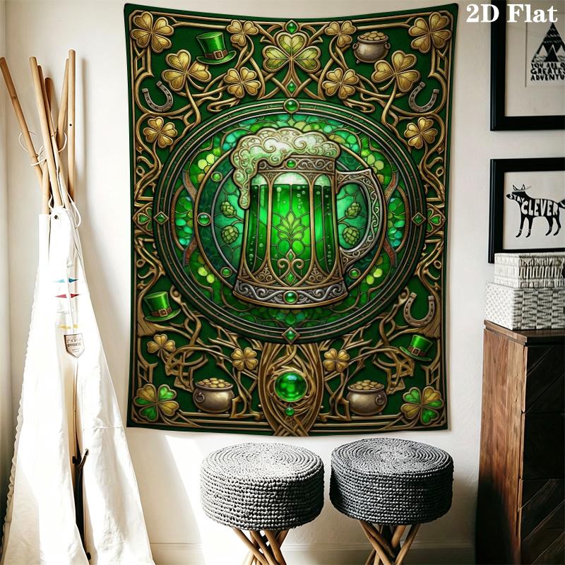 St.Patrick's Day Wall Tapestry Aesthetic Wall Hanging Printed Fabric Blanket Decorative Tapestries for Bedroom Living Room Home Decor