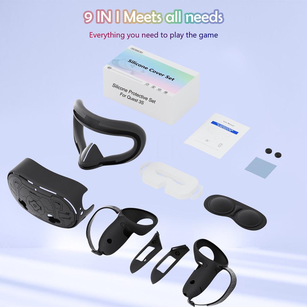7 In 1 Accessories Meta Oculus Quest 3s 3 S VR Headset Cover Controller Grips Hand Strap Face Pad Silicone Facial Interface Lens