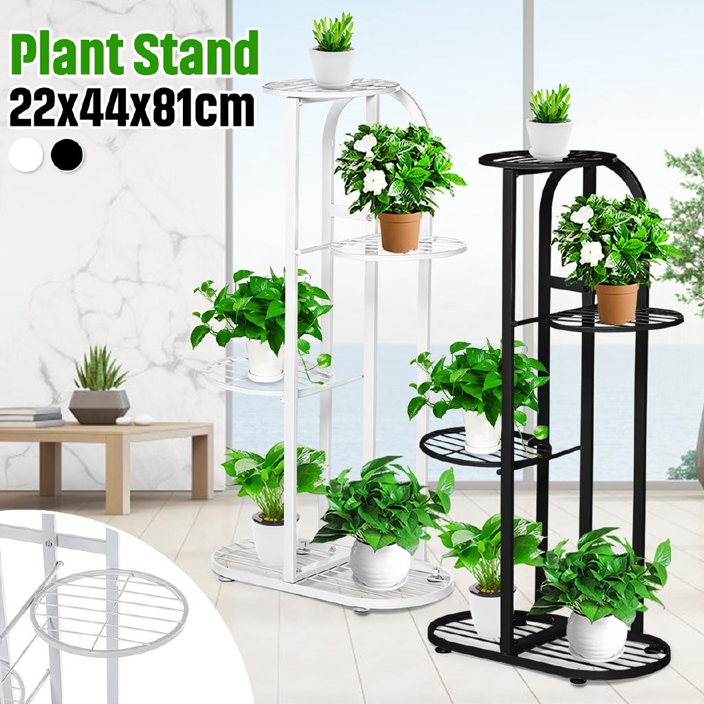 4-Tiers Iron Art Tree Design Plant Stand Holder Flower Pot Rack Garden Shelf Stand Outdoor Indoor Black White