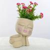 Double Flower Pots Face Planter Pot - Head Face Planter Flower Pot In One for Indoor Outdoor Plants Resin Head Planter with Drainage Hole