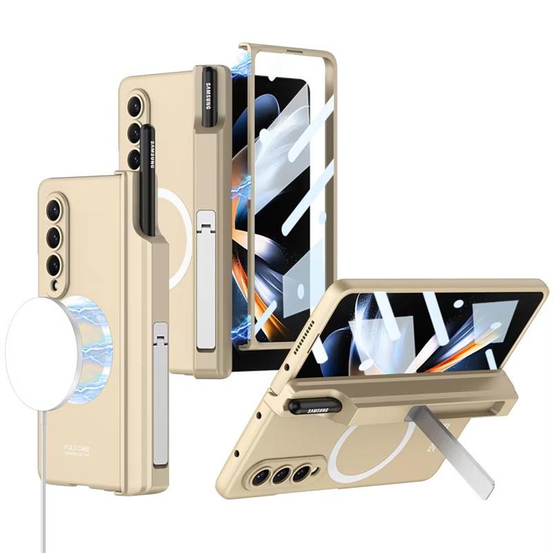 Для Samsung Galaxy Z Fold 7 6 5 4 3 5G Чехол Magsafe Беспроводная зарядка Магнитный шарнир Держатель для ручки Подставка Защитная пленка для экрана Чехол